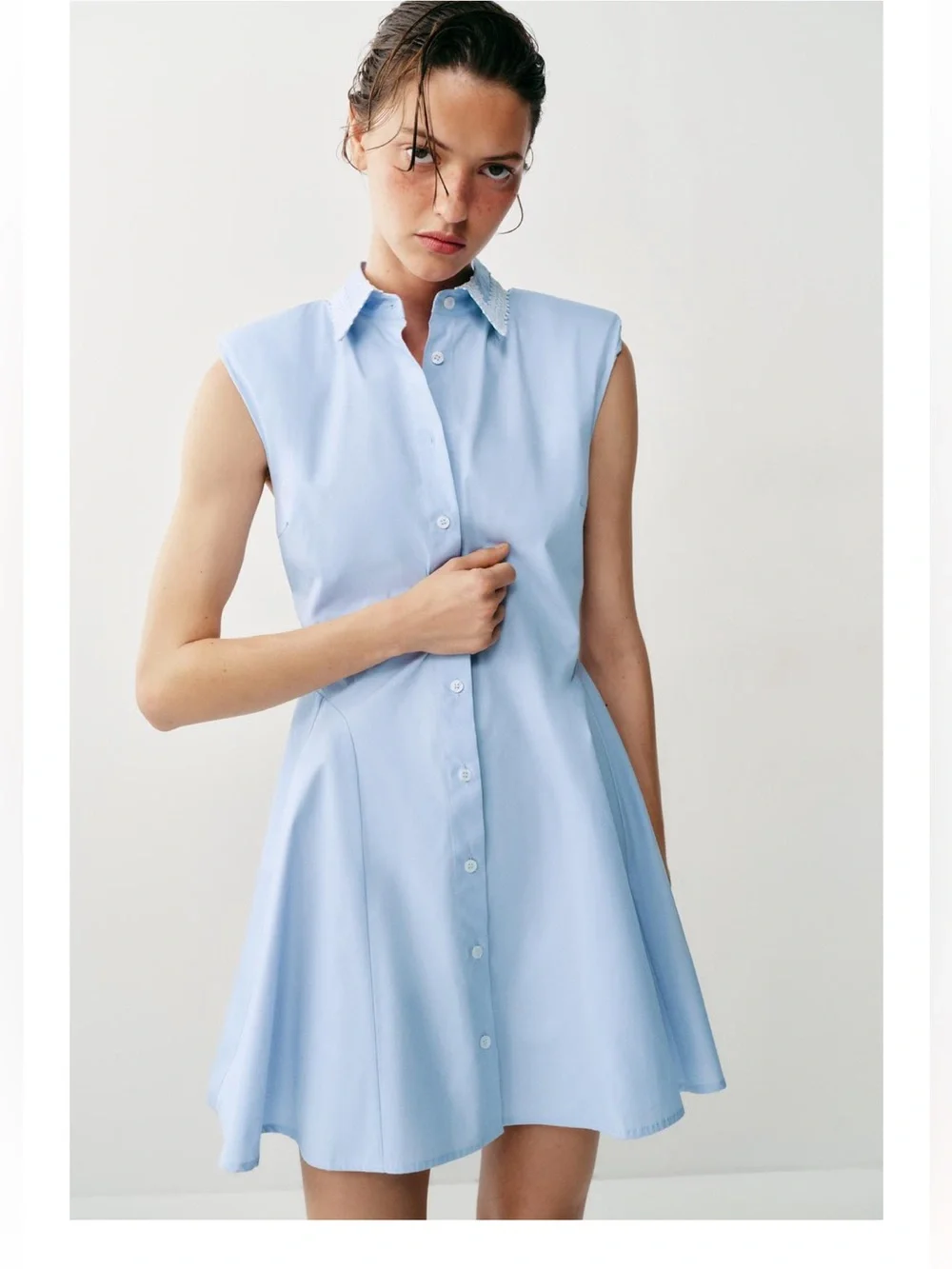 Zara Light Blue Sleeveless Shirt Mini Dress